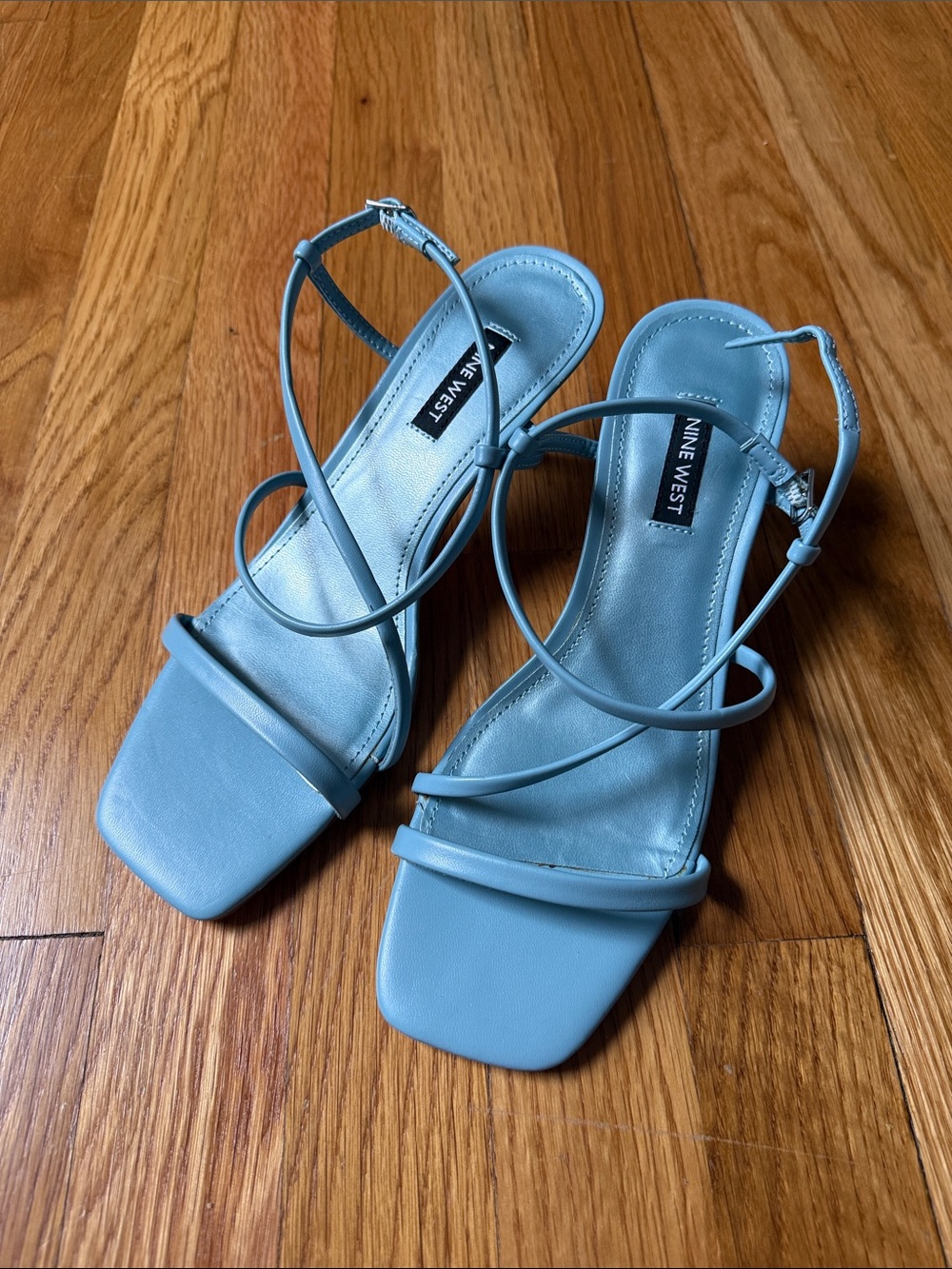 Nine West Light Blue Strappy Square-Toe Heels